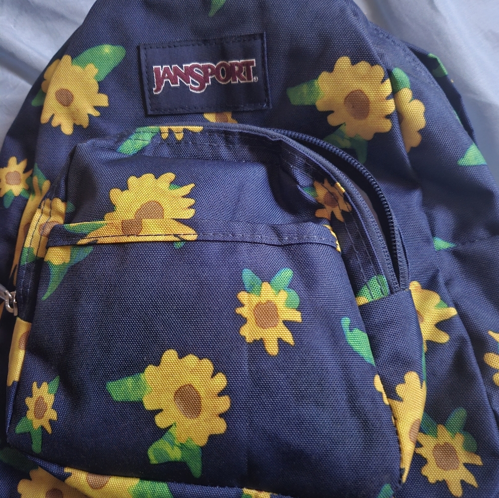 Jansport Navy Backpack with Sunflower Design